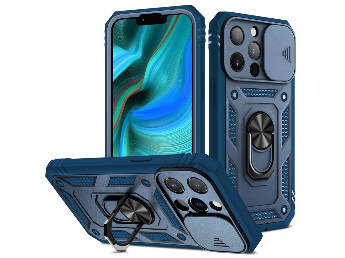 Capa Para Iphone 16 Pro Com Protetor De Anel Deslizante E Proteção 3 Em 1 - Azul Royal