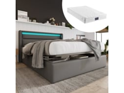 Cama 140x200 Cinza Com Led E Colchão