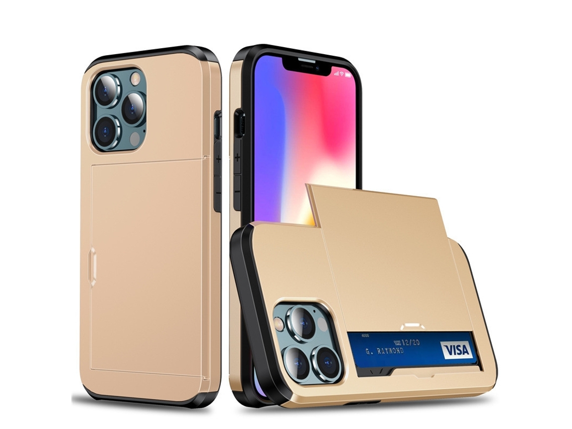 Capa Dourada Para Iphone 17 Pro Max Com Compartimento Deslizante Para Cartão, Agradável Ao Toque E Resistente A Quedas.