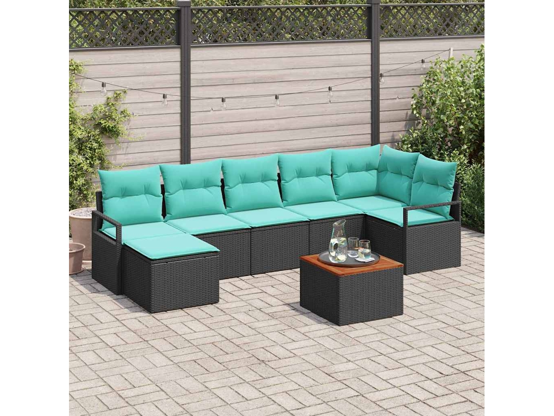 Vidaxl Conjunto De Sofá De Jardim 8 Unid. Preto Vime Pe
