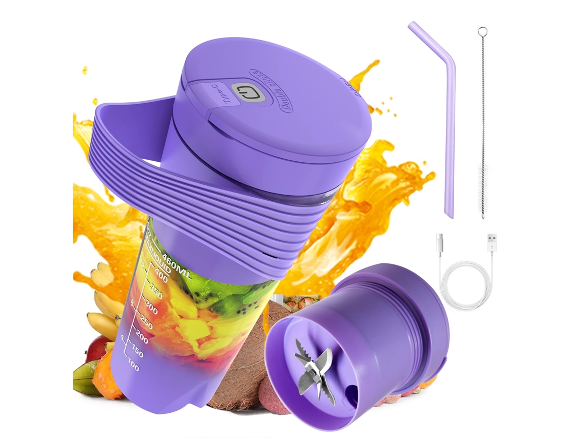 Liquidificador portátil Slowmoose para shakes e vitaminas, recarregável via USB, 460 ml, roxo