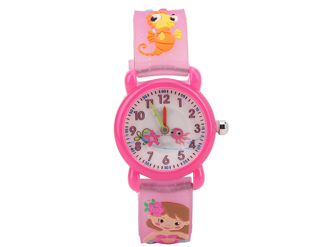 Mali relógio Infantil Quartz Pulseira Pvc Impermeável Desenho Animado Rosa