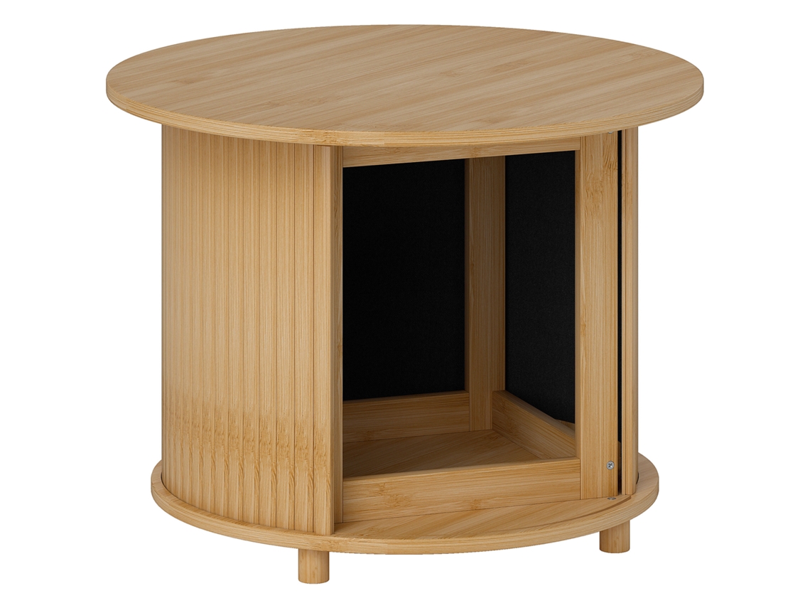 Mesa de Centro em Bambu BTFORUS com Armazenamento Oculto e Porta Corrediça, Estilo Moderno, para Sala de Estar (ø60x45cm)