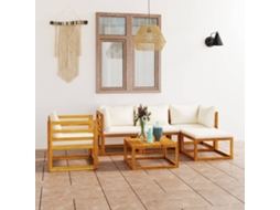Vidaxl 6 Pcs Conjunto Lounge Jardim C/ Almofadões Acácia Maciça Creme