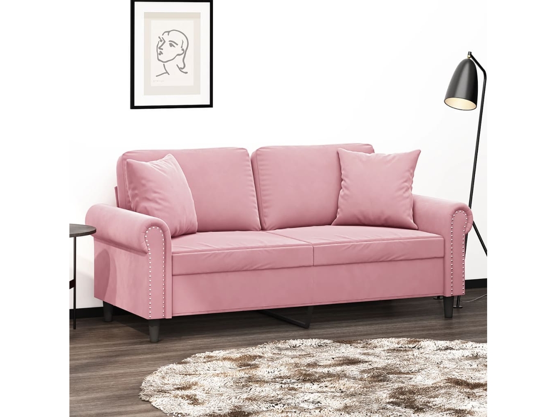 Vidaxl Sofá 2 Lugares C/ Almofadas Decorativas 140 Cm Veludo Rosa