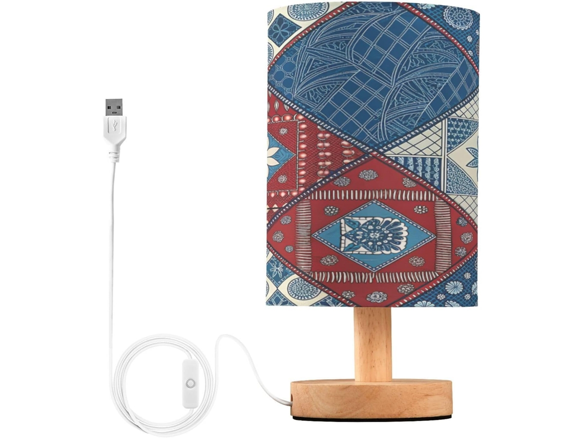 Abajur De Cabeceira Com Estampa Étnica Para Quarto, Portas De Carregegamento Usb C, Luminária De Mesa Cabeceira, Luminária