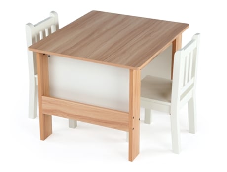 Journey Juego De Mesa Y 2 Sillas Infantil De Madera Y Almacenamiento De Libros, Natural/blanco Humble Crew