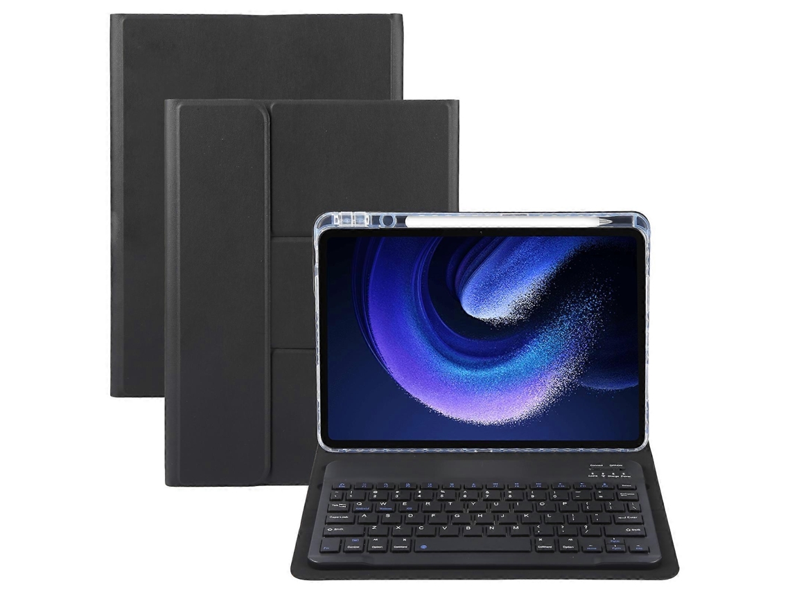 Teclado Bluetooth Com Botões Quadrados, Suporte Giratório E Capa De Couro.