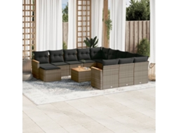 Vidaxl 13 Pcs Conjunto Sofás P/ Jardim C/ Almofadões Vime Pe Cinzento