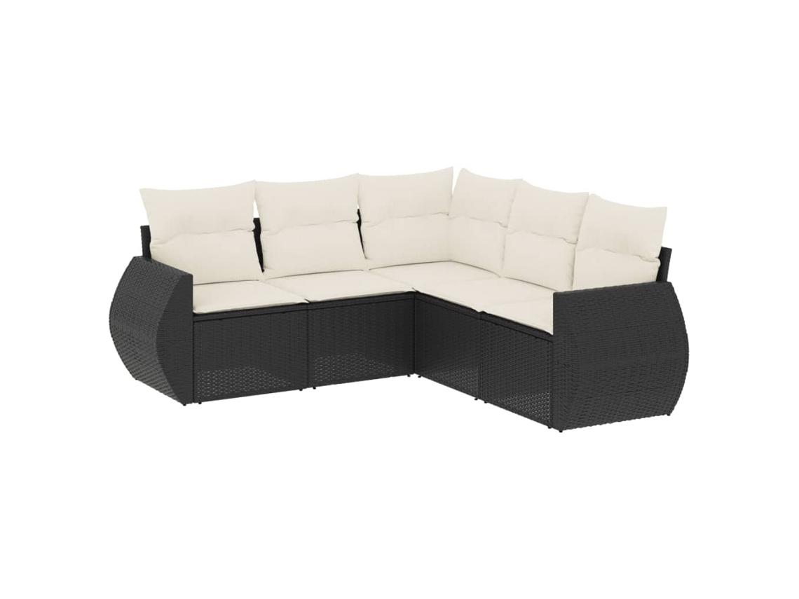Conjunto de 5 Sofás de Jardim com Almofadões Vime Pe Preto MAISON EXCLUSIVE (5 pcs)