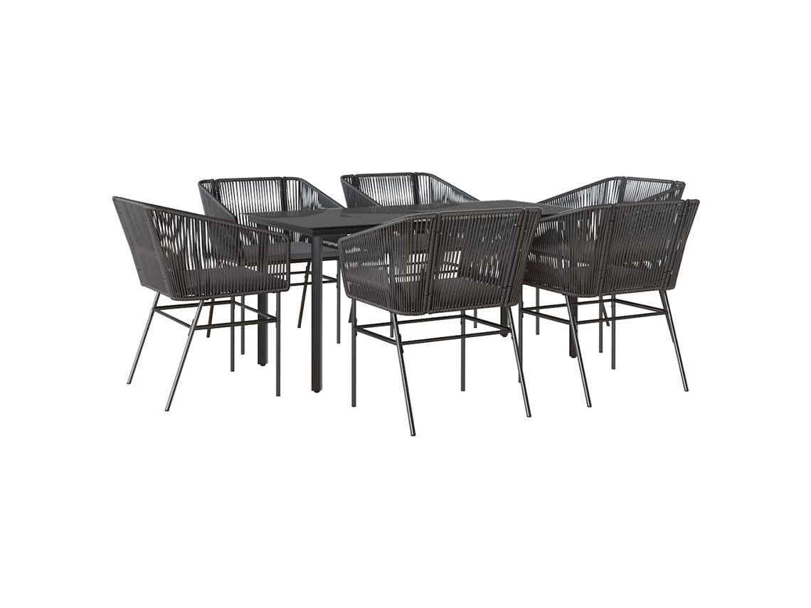 Conjunto Jantar Jardim 7 Peças com Almofadas e Vidro Vime Pe Preto MAISON EXCLUSIVE