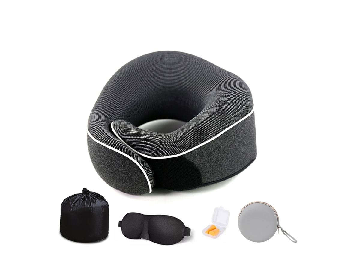Lurelia Almofada Viagem, Espuma Viscoelástica, Formato U, Apoio Pescoço, Ajustável, Capa Lavável, Preto