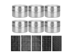 6pcs/set Bandejas de Temperos Aço Inoxidável com Janela Transparente e Superfície Magnética