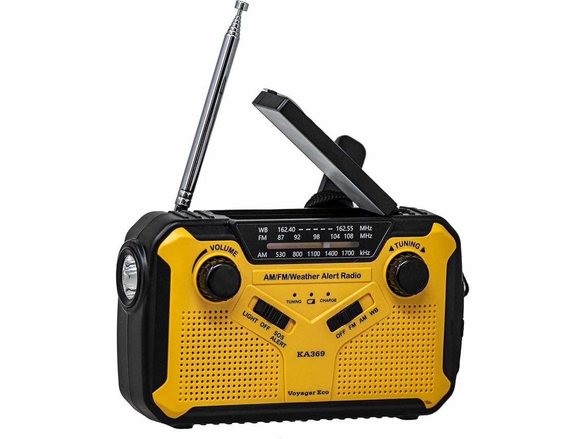 RÁDIO DE MANIVELA AQUAFORGE com painel solar, lanterna, bateria externa de 2000mah, SOS vermelho