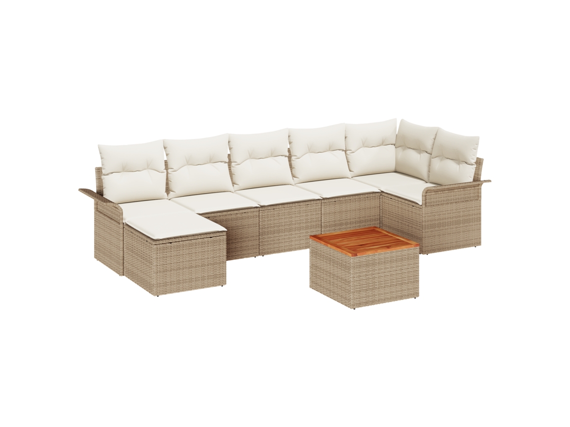 Conjunto 8 Conjunto De Sofá Modular Vidaxl Bege Vime Pe (297,5 X 132,5 X 69 Cm)