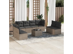 9 Pcs Conjunto Sofás P/ Jardim Com Almofadões Vime Pe Cinza Dkd Home Decor