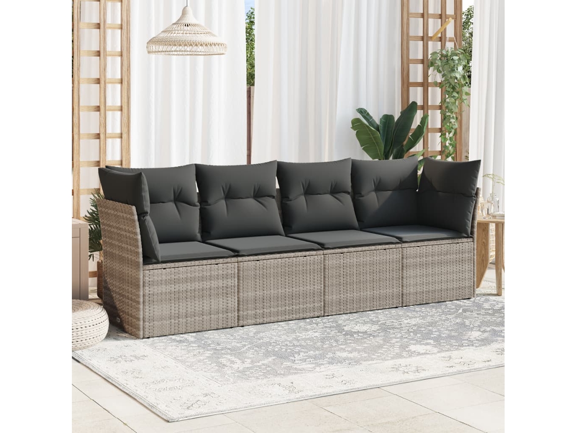 Vidaxl 4 Pcs Conj. Sofás Jardim C/ Almofadões Vime Pe Cinzento-claro