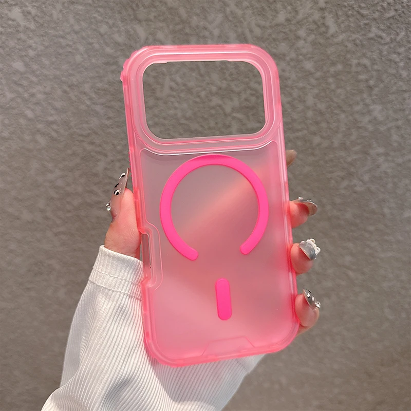 Capa Transparente Para Celular Com Carregamento Sem Fio Magnético (rosa 14plus), Resistente A Impactos, 3 Em 1.