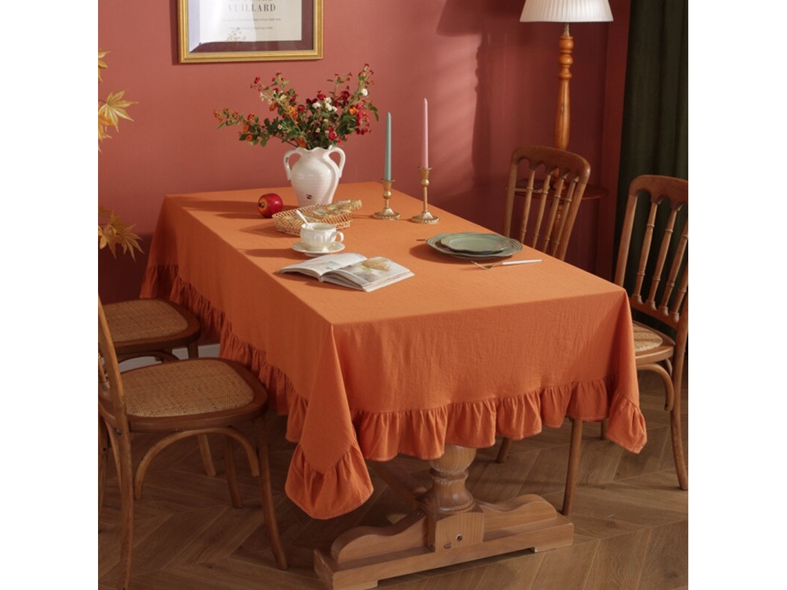 Toalha De Mesa De Algodão Com Babados, Lavável, Para Festa De Casamento, Jantar, Banquete, Decoração, Capa De Mesa De Luxo, Babados Laranja