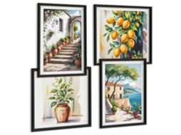 Quadros Decorativos Para Parede Paisagens Italianas, Rua À Beira Do Rio Moldura Preta Fotos Para O Escritório Espelharte (conjunto De 4 Imagens)