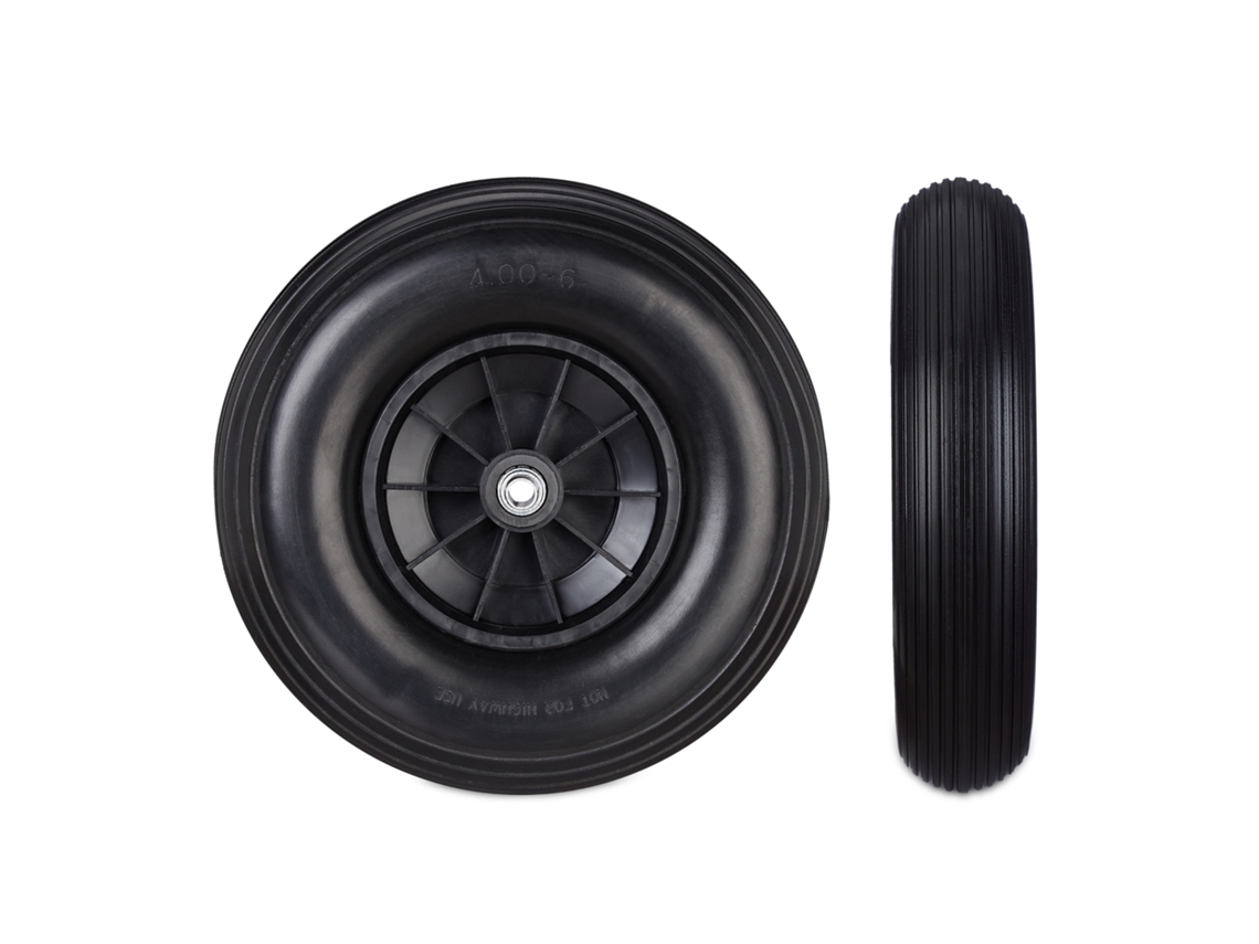 Roda De Carrinho De Mão Relaxdays 4.00-6, Roda De Borracha Sólida, 3 Adaptadores, Roda Anti-furo, 100 Kg, Preta