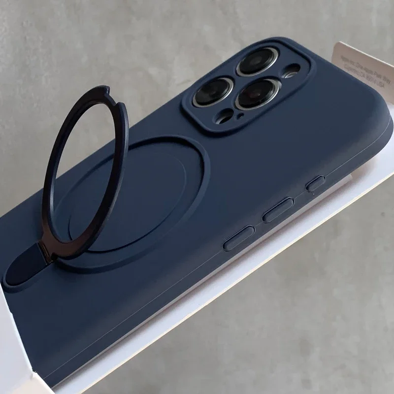Capa Protetora De Silicone Líquido Com Suporte (azul Para Iphone 15 Pro Max)