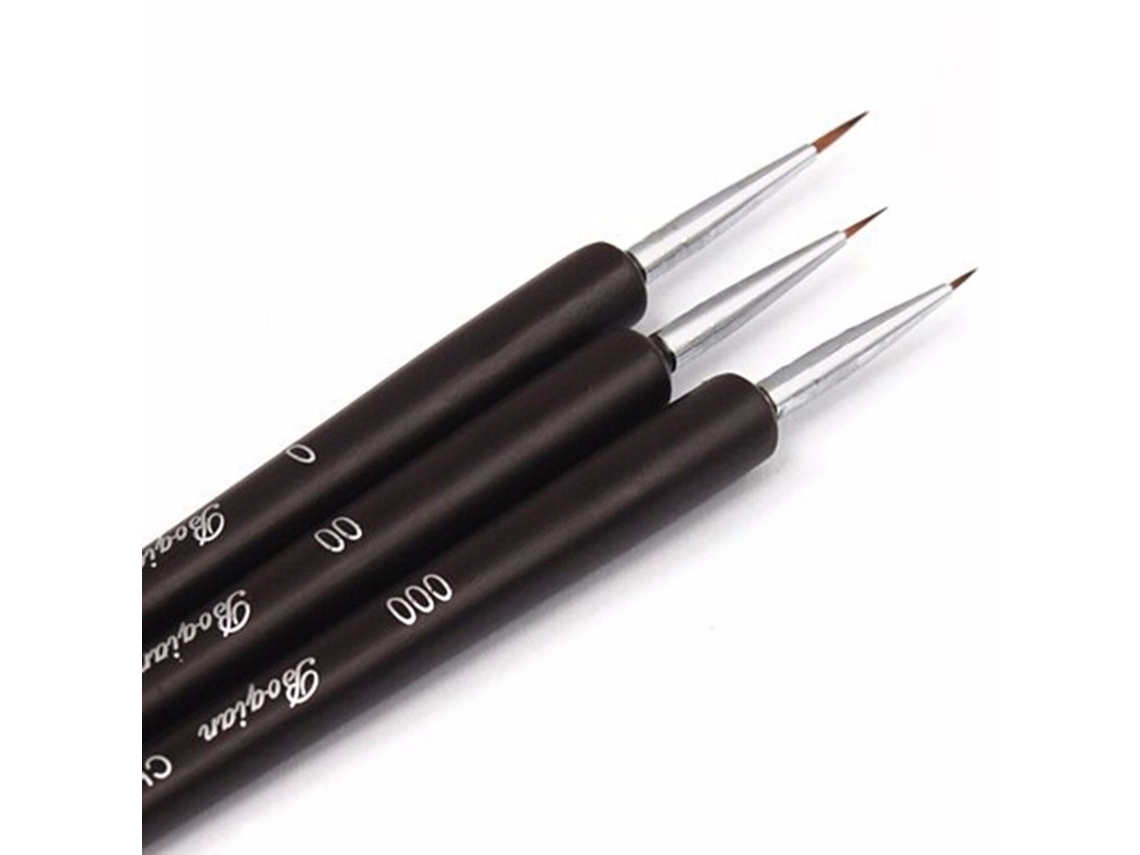 Conjunto Com 3 Pincéis Para Nail Art, Preto