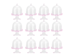 Conjunto de 12 Mini Bandejas de Bolo com Tampa Plástico Transparente para Doces Aniversário Festas com S/MARCA