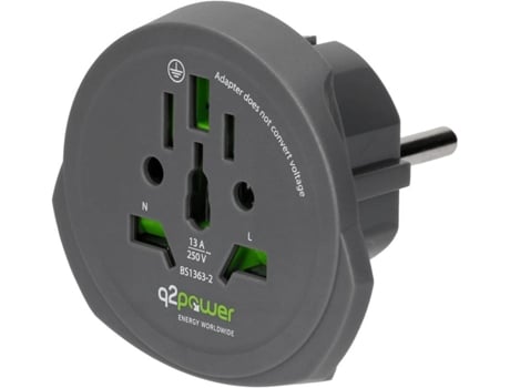 Adaptador Q2 POWER WORLD TO EUROPE (Voltagem: 100 a 250 V)