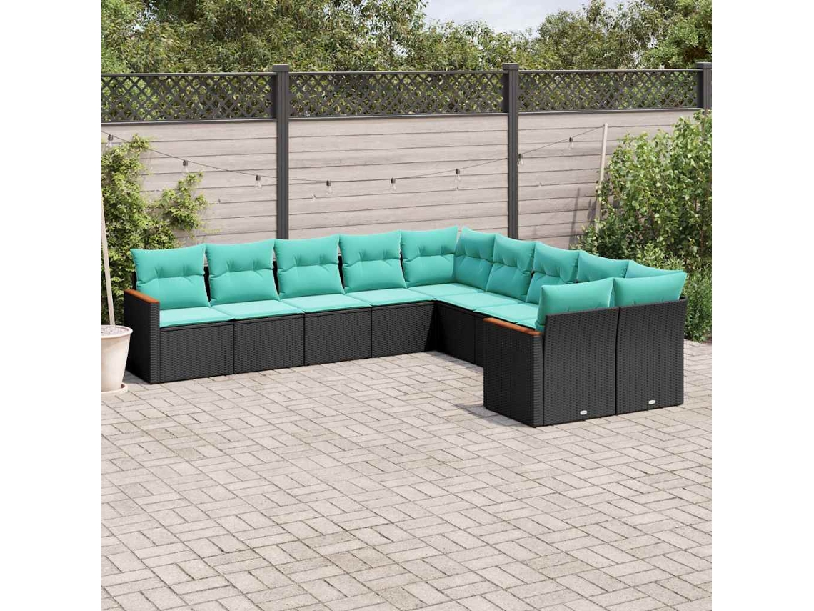 Vidaxl Conjunto De Sofá De Jardim Com 10 Peças E Almofadas Em Rattan Sintético Preto