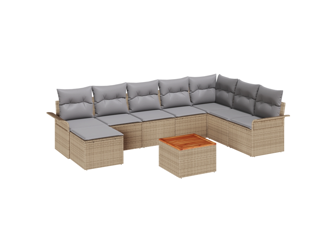 Conjunto 9 Conjunto De Sofá De Jardim Vidaxl Bege Vime Pe (55 X 55 X 37 Cm)
