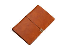 Caderno A6 Folhas Soltas - Bloco Notas - Capa Couro - Com Tiras - Castanho
