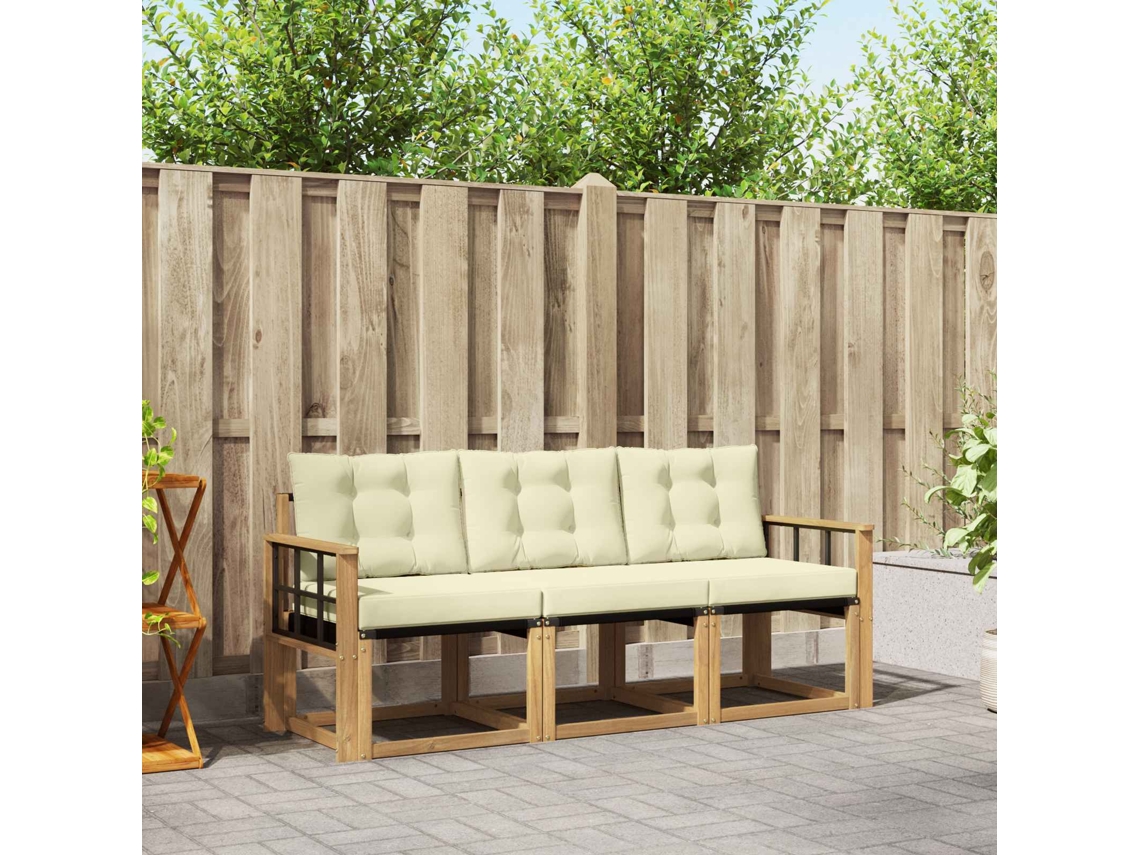 Vidaxl Conjunto De Sofás Para Exterior 3 Pcs Branco E Creme