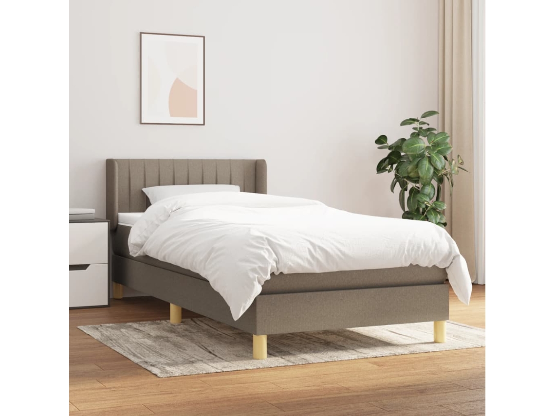Vidaxl Cama Com Molas/colchão 90x200 Cm Tecido Castanho-acinzentado