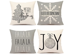 Conjunto de 4 Capas de Travesseiro Natalino com Ornamentos Rústicos Decoração de Natal Inverno | S/MARCA