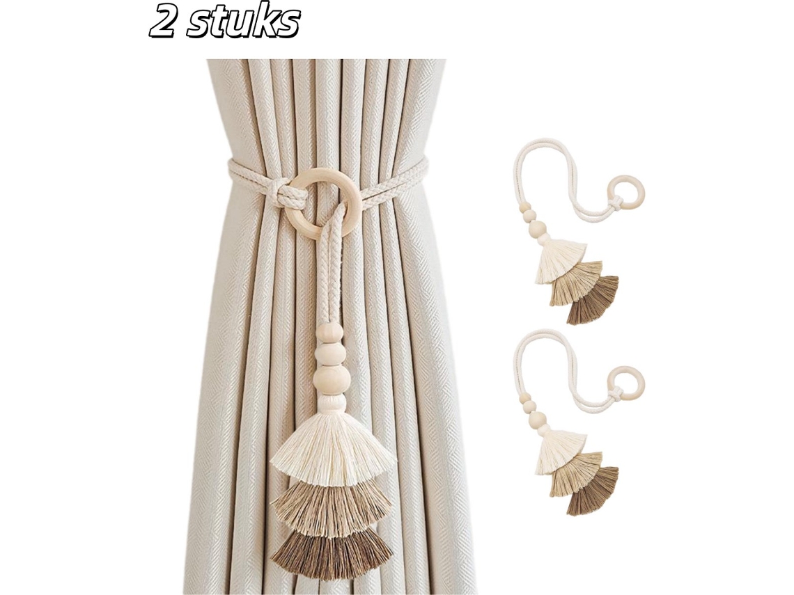 Conjunto De 2 Faixas Para Cortinas Com Borlas, Ganchos De Parede, Branco