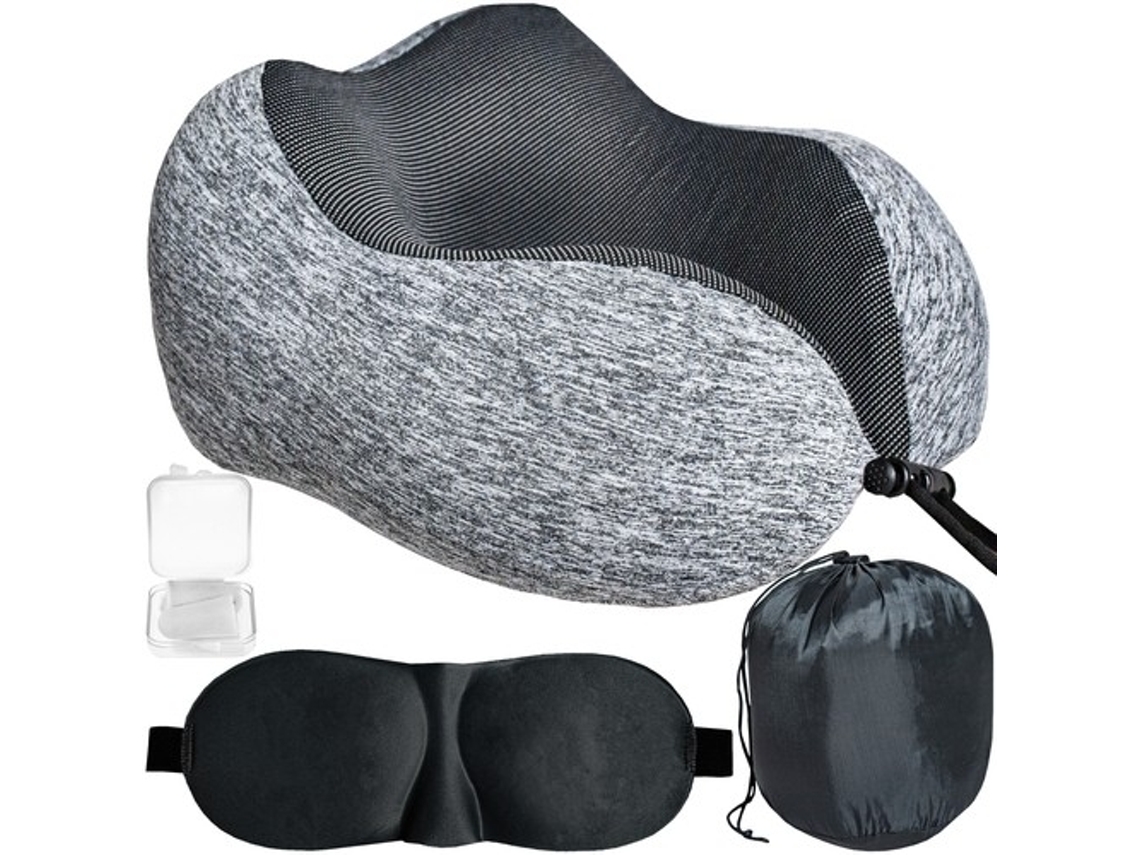 Kit de Viagem 3 em 1 com Espuma Viscoelástica, Travesseiro de Pescoço e Máscara de Dormir AQUAFORGE