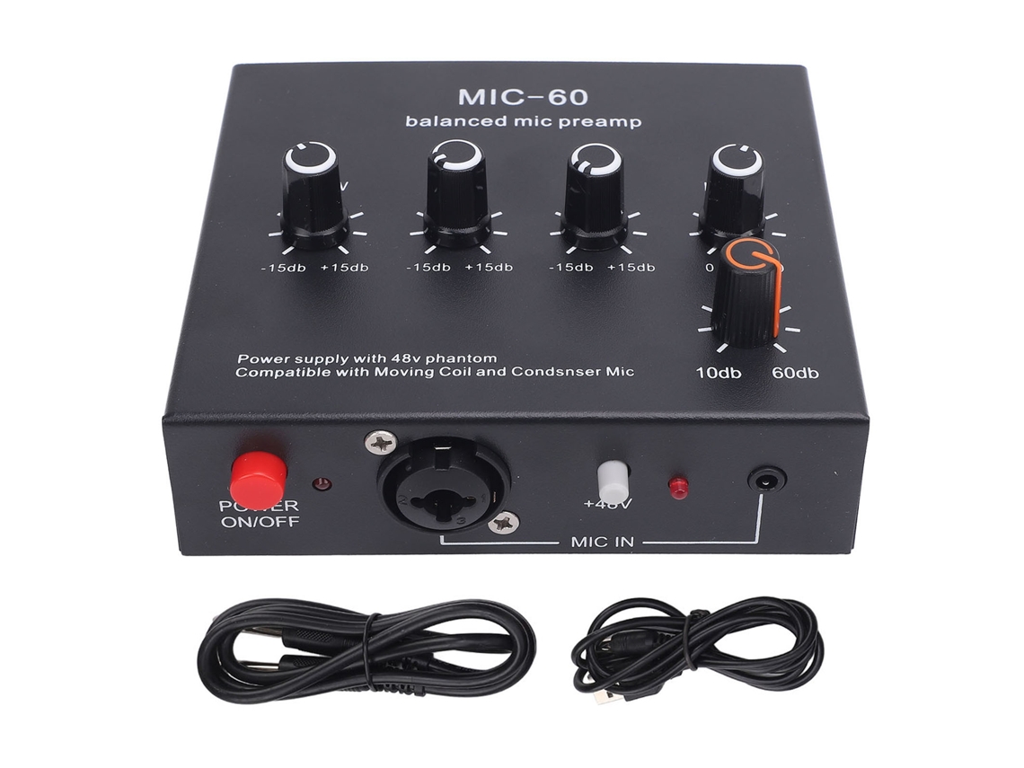 Pré eq de Microfone EOOCOO (com 3 Entradas e Alimentação Phantom de 48v)