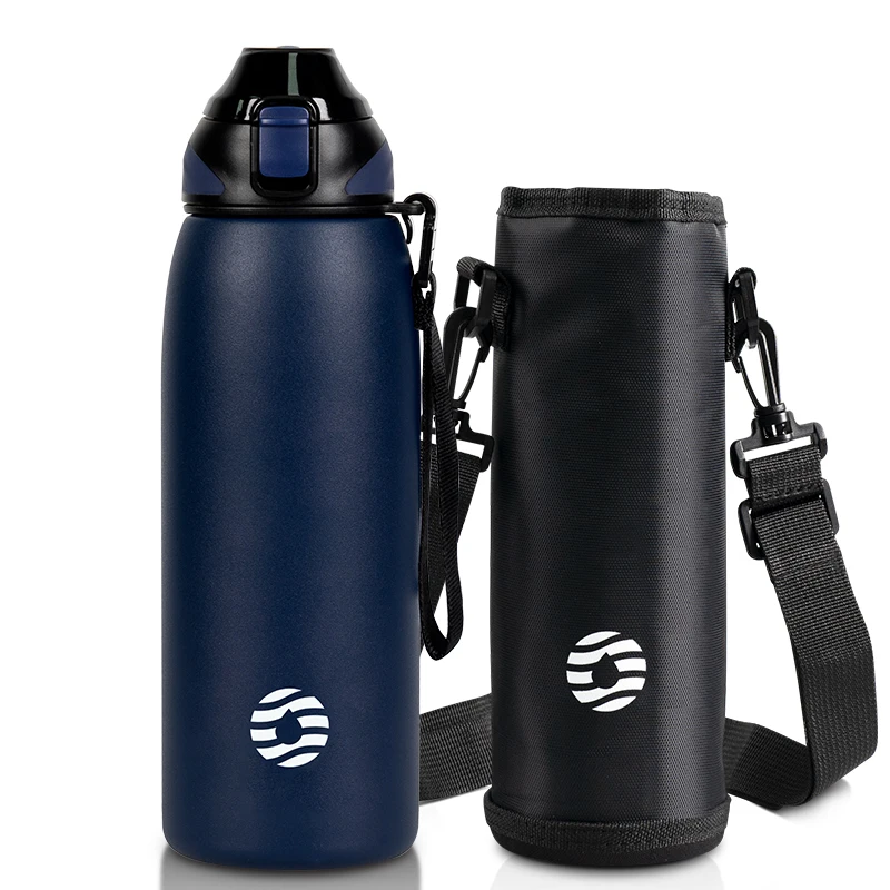 (azul, 1000ml) Garrafa Térmica Com Isolamento A Vácuo, Adequada Para Bebidas Quentes E Frias, Feita De Aço Inoxidável.