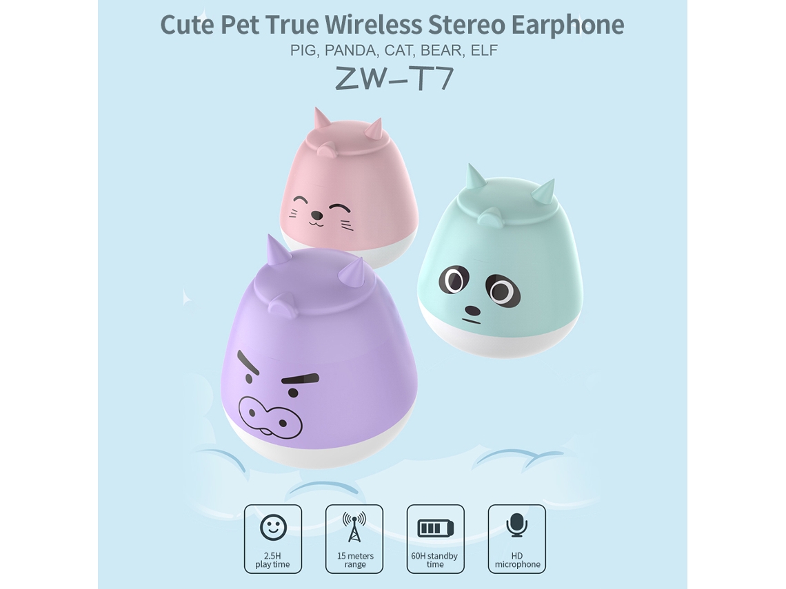 Fone De Ouvido Sem Fio Verdadeiro Bt Zw-t7 Cute Pet Half In-ear Para Ios/android Branco
