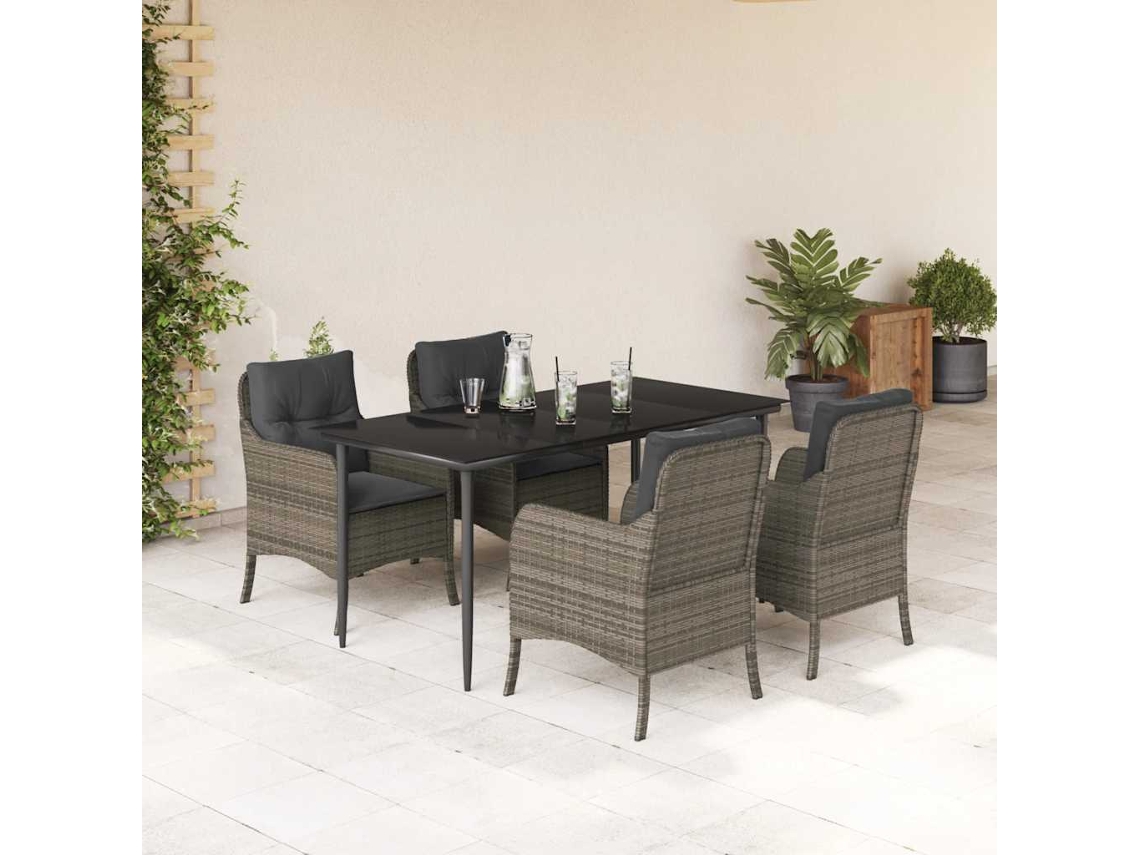 Vidaxl 5 Pcs Conjunto De Jantar P/ Jardim C/ Almofadões Vime Pe Cinza