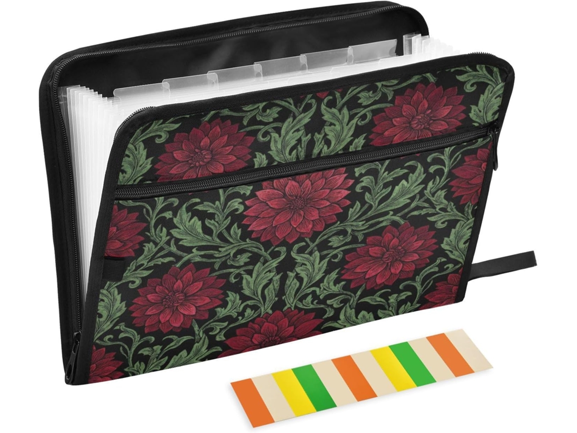 William Morris Jaquetas Expansíveis Com Fundo Preto, 13 Bolsos, Tamanho A4, Tamanho Carta Pastas Com Bolsos