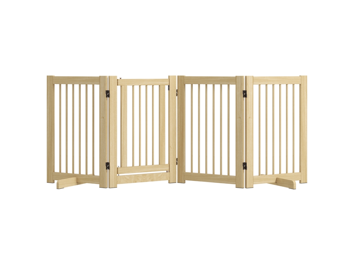 Proteção para Cães com 4 Painéis, Madeira de Pinho, 204x36x75 Cm Natural S/MARCA