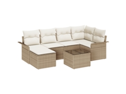 Conjunto 7 Conjunto De Sofá De Jardim Vidaxl Bege Vime Pe (242,5 X 132,5 X 69 Cm)