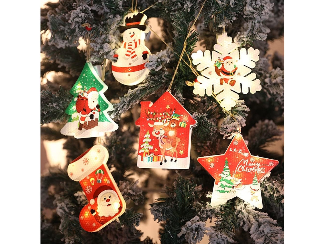 Decoração Noel Sapin 6 Peças, Decoração Led Noel Ornamentos Suspensos, Decoração Com Lumineuse A Pile,