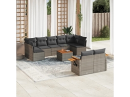Vidaxl 10 Pcs Conjunto Sofás De Jardim C/ Almofadões Vime Pe Cinzento