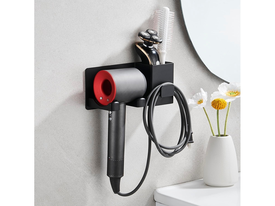 Suporte Para Secador De Cabelo, Sem Necessidade Furar, Com Organizador Cabos, Autoadesivo Alumínio Compatível Chapinha, Etc.