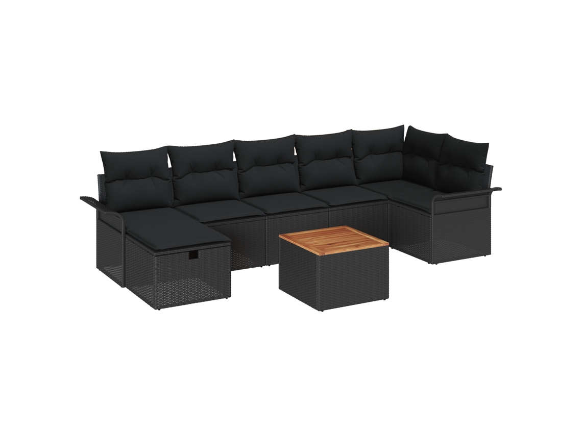 Conjunto 8 Conjunto De Sofá De Jardim Vidaxl Preto Vime Pe (55 X 55 X 37 Cm)