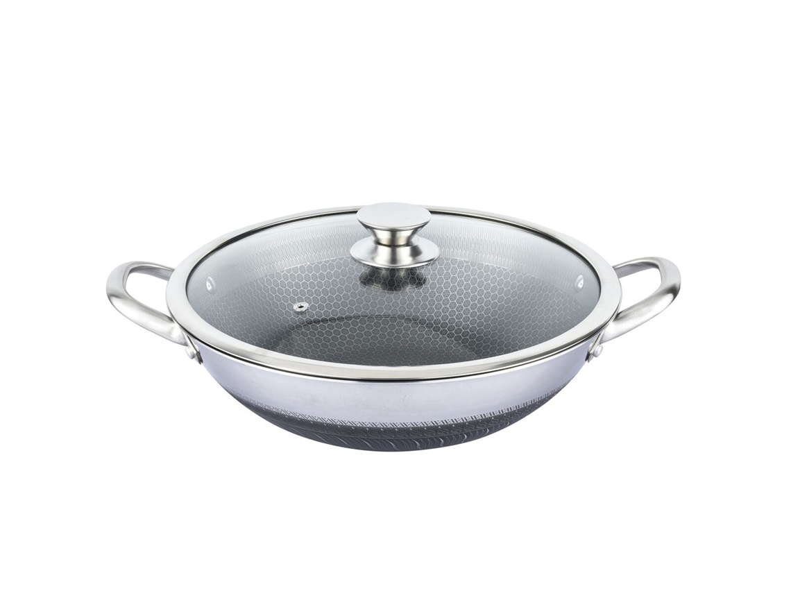 Wok Cheffinger 36cm com revestimento anti-riscos Colmeia E Tampa Prata