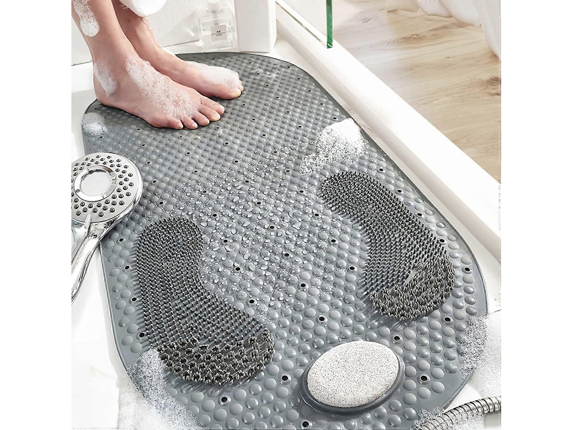 Tapete De Baño Antideslizante Com Pedra Extraível Para Massagem E Exfoliação De Pés 15,7x31,4 Polegadas